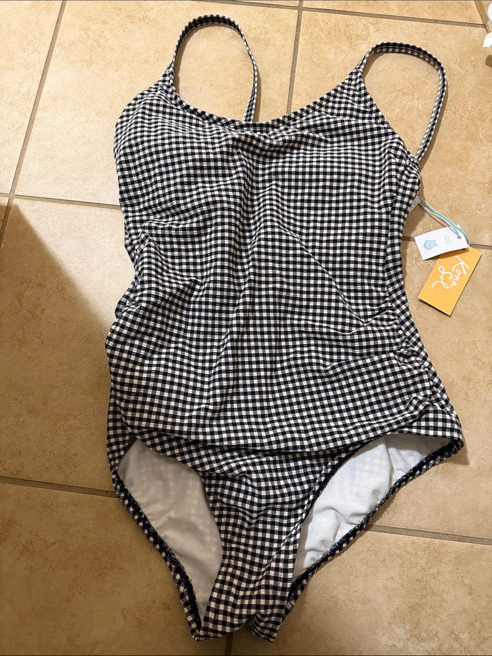NWT Kona Sol Black & White Gingham One-Piece Swimsuit size medium